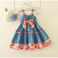 Correa de espagueti niña de una pieza vestido de niña s denim encantador de algodón de verano sin mangas floral vestido de las muchachas ocasionales del bebé